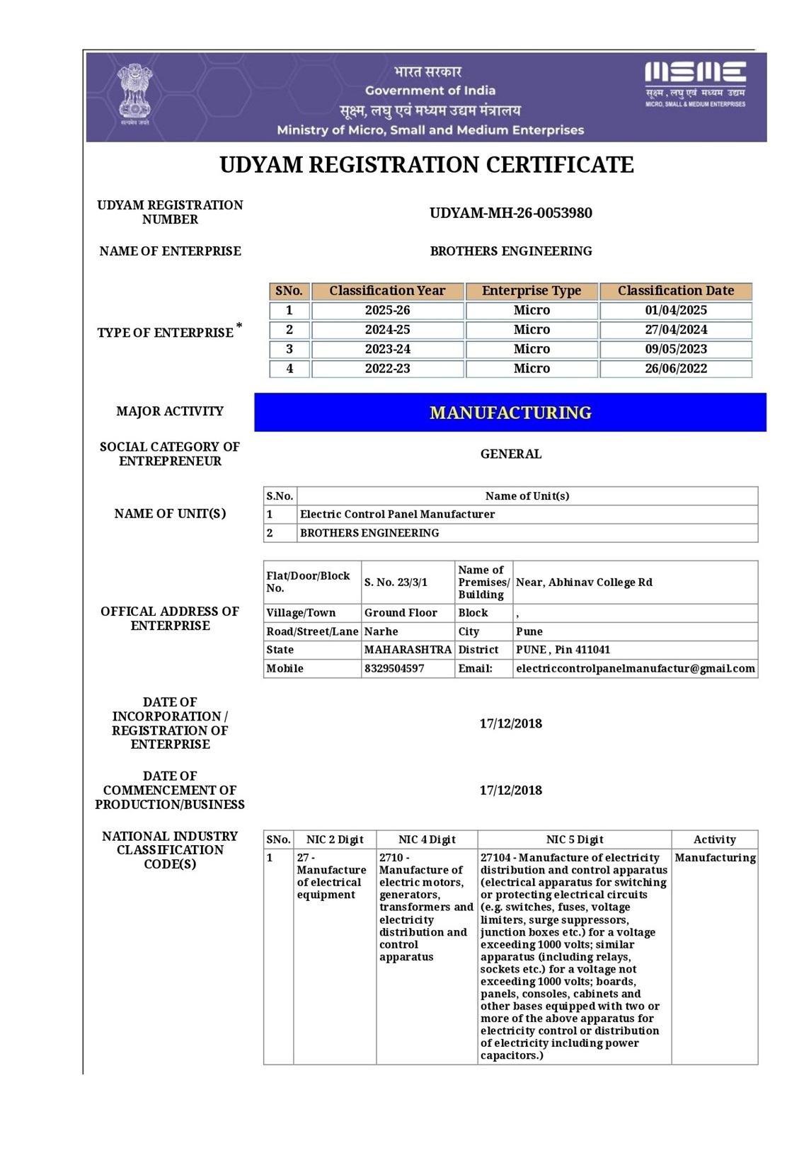 MSME Certificate